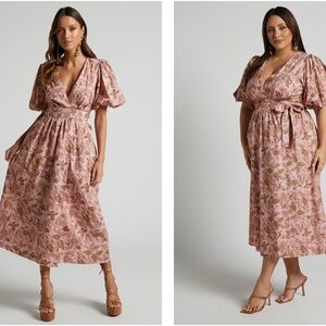 AMALIE THE LABEL  |  FRANC LINEN PUFF SLEEVE WRAP MIDI DRESS